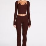 Modal Mid-Rise Flared Trousers in Chocolate Brown