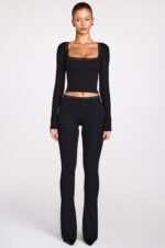Ribbed Modal Square-Neck Long-Sleeve Top in Black - Image 5