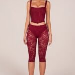 Laced Capri Trousers  in Cherry Red