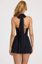 Satin Draped Mini Dress in Black - Image 3