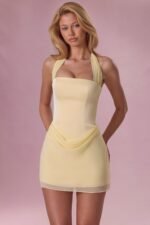 Satin Draped Mini Dress in Butter Yellow - Image 7