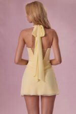 Satin Draped Mini Dress in Butter Yellow - Image 6