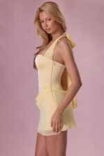 Satin Draped Mini Dress in Butter Yellow - Image 3