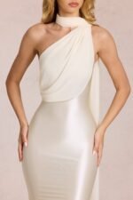Scarf-Detail Midaxi Dress in Pearl - Image 4