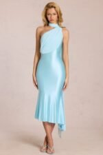 Scarf-Detail Midaxi Dress in Aquamarine - Image 7