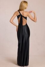 Asymmetric Tie-Back Gown in Black - Image 6