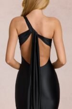 Asymmetric Tie-Back Gown in Black - Image 4