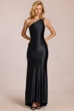 Asymmetric Tie-Back Gown in Black - Image 7
