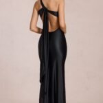 Asymmetric Tie-Back Gown in Black