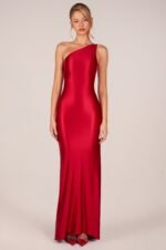 Asymmetric Tie-Back Gown in Cherry - Image 2