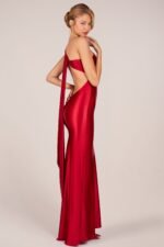 Asymmetric Tie-Back Gown in Cherry - Image 4