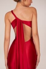 Asymmetric Tie-Back Gown in Cherry - Image 5