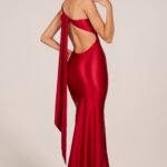 Asymmetric Tie-Back Gown in Cherry