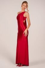 Asymmetric Tie-Back Gown in Cherry - Image 9