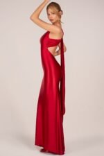 Asymmetric Tie-Back Gown in Cherry - Image 8