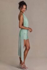 Embellished Open-Back Mini Dress in Sage Green - Image 3