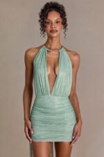 Embellished Open-Back Mini Dress in Sage Green - Image 4