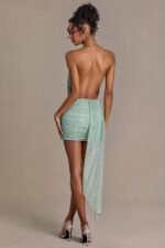 Embellished Open-Back Mini Dress in Sage Green - Image 7