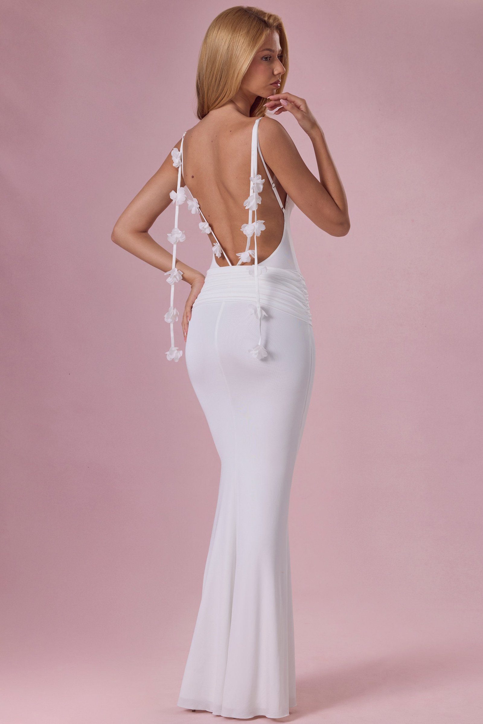15976-White_Alora_7 Jersey Draped Gown in Coconut - Image 1