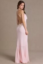 Chiffon Cowl-Neck Open-Back Gown in Baby Pink - Image 7