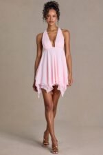 Chiffon Plunge-Neck Open-Back Mini Dress in Blossom - Image 2