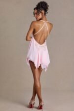 Chiffon Plunge-Neck Open-Back Mini Dress in Blossom - Image 7