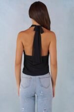 Deep Plunge Halterneck Top in Black - Image 6