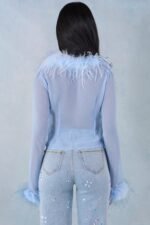 Feather Trim Sheer Top in Soft Blue - Image 5