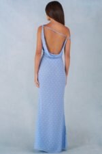 One-Shoulder Maxi Dress in Blue Polka Dot Print - Image 5