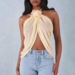 Halterneck Open-Front Top in Butter Yellow