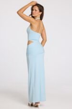 Deep Plunge Halterneck Maxi Dress in Powder Blue - Image 2