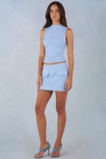 Faux Suede Turtleneck Top  in Soft Blue - Image 6