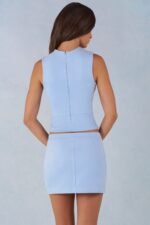 Faux Suede Turtleneck Top  in Soft Blue - Image 3
