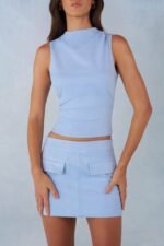 Faux Suede Turtleneck Top  in Soft Blue - Image 2