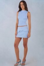 Faux Suede Mid-Rise Mini Skirt in Soft Blue - Image 7