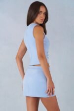 Faux Suede Mid-Rise Mini Skirt in Soft Blue - Image 2