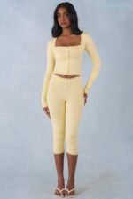 Knit Mid-Rise Capri Trousers in Butter Yellow - Image 5