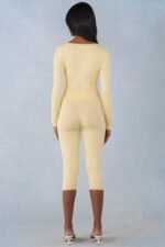 Knit Mid-Rise Capri Trousers in Butter Yellow - Image 3