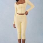 Knit Mid-Rise Capri Trousers in Butter Yellow