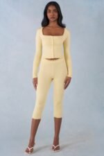 Knit Mid-Rise Capri Trousers in Butter Yellow - Image 6