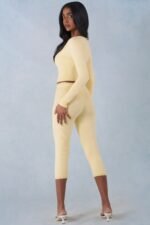 Knit Mid-Rise Capri Trousers in Butter Yellow - Image 2