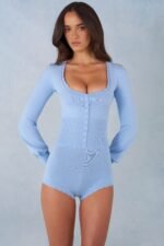 Knit Long-Sleeve Romper in Soft Blue - Image 8