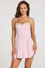 Modal Lace-Trim Mini Dress in Baby Pink - Image 7