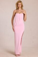 Bandeau Draped Maxi Dress in Blossom Pink - Image 4