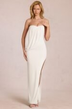 Bandeau Draped Maxi Dress in Pearl - Image 4