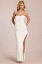Bandeau Draped Maxi Dress in Pearl - Image 7