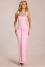 Square-Neck Tie-Gather Maxi Dress in Blossom Pink - Image 4