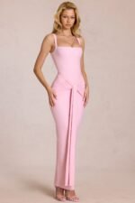 Square-Neck Tie-Gather Maxi Dress in Blossom Pink - Image 6