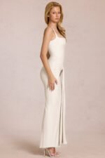 Square-Neck Tie-Gather Maxi Dress in Pearl - Image 3
