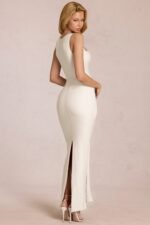 Square-Neck Tie-Gather Maxi Dress in Pearl - Image 2